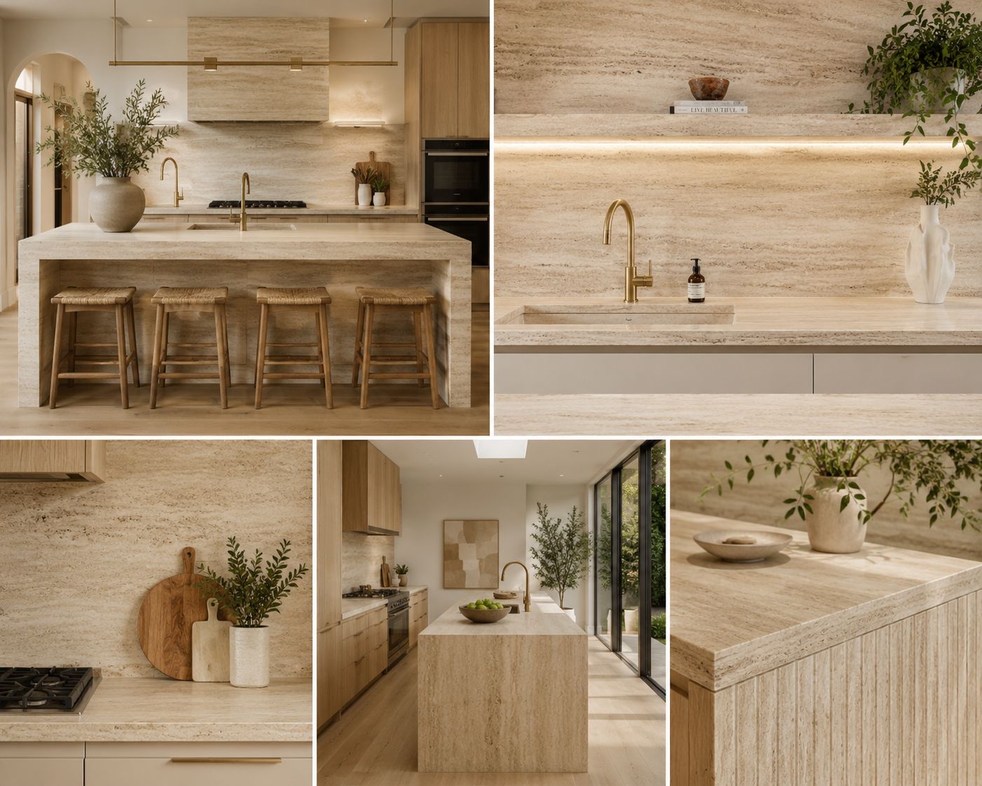 Luxury marble kitchen benchtop with waterfall edge